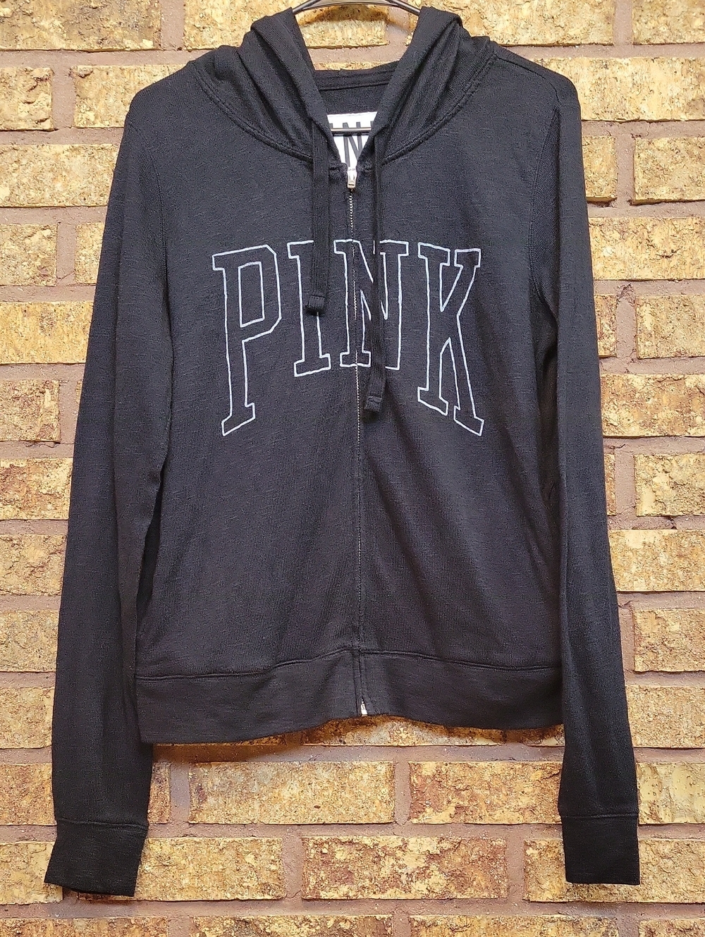 PINK Victoria's Secret Zip Black Lightweight Hoodie with Logo Size Medium